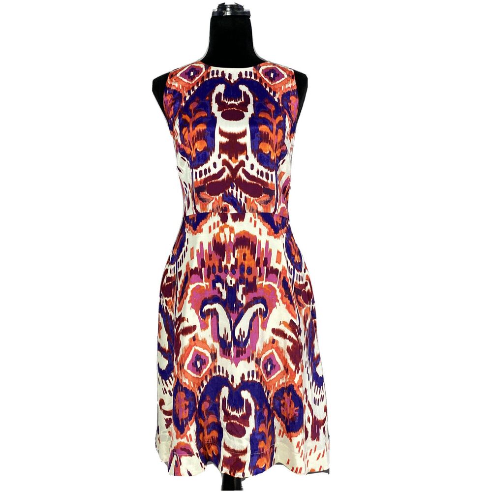 DONNA MORGAN‎ Dress 12 Ivory Bright Colorful Ikat Aztec Watercolor Pocket